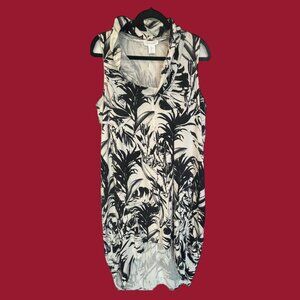 Cynthia Rowley White Black Leaf Linen High-Low Dress